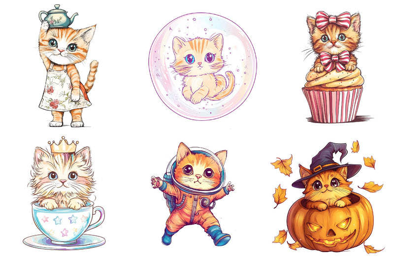 Quirky Whimsical Kitten Clipart Bundle - CraftNest - Digital Crafting and Art