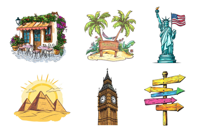 Summer Travel & Landmarks Clipart Bundle - CraftNest - Digital Crafting and Art