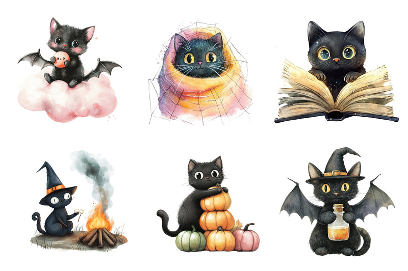Cute Halloween Black Cats Clipart Bundle - CraftNest - Digital Crafting and Art