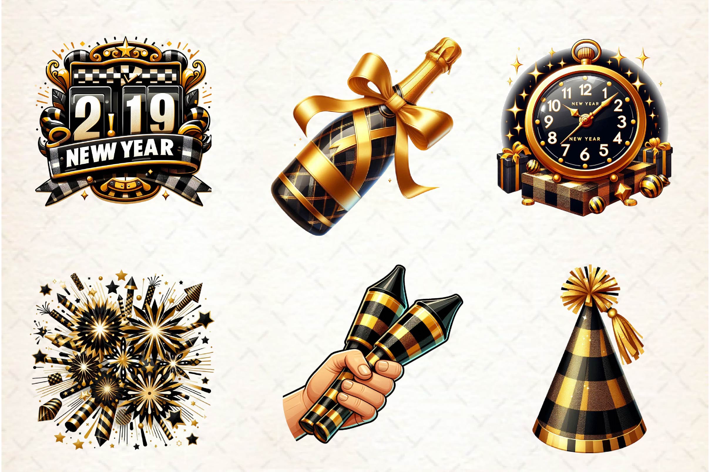 Black & Gold New Year Celebration Clipart Bundle - CraftNest - Digital Crafting and Art