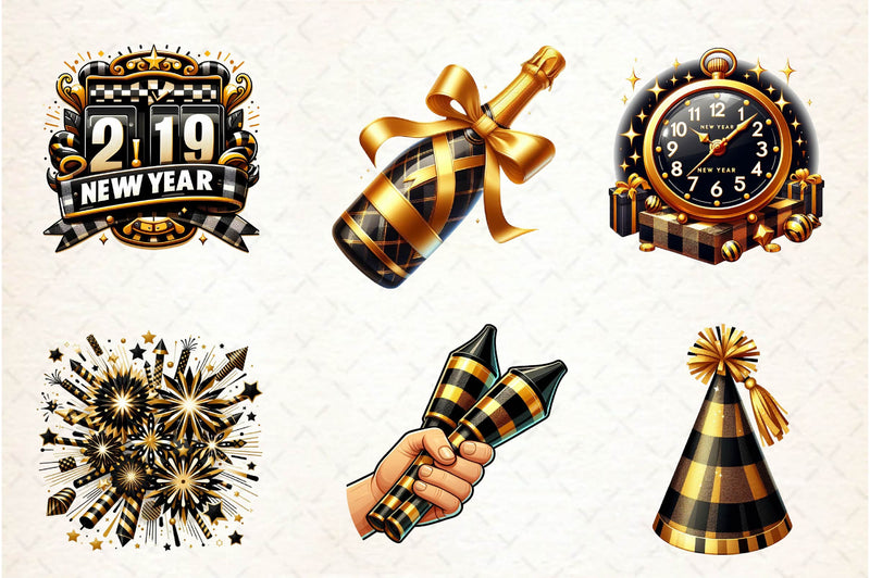 Black & Gold New Year Celebration Clipart Bundle - CraftNest - Digital Crafting and Art