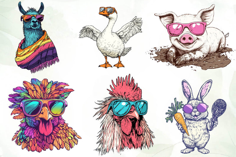 Goofy Farm Animals With Sunglasses Clipart Bundle - CraftNest - Digital Crafting and Art