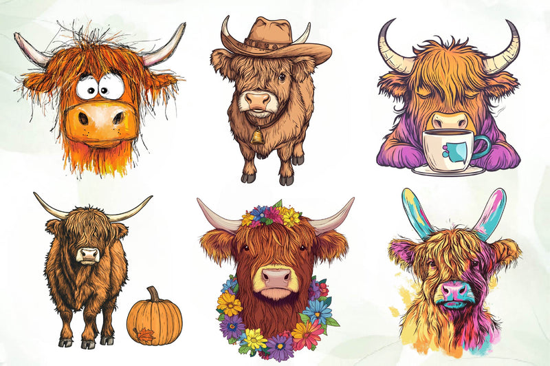 Cute Highland Cow Clipart Bundle - CraftNest - Digital Crafting and Art