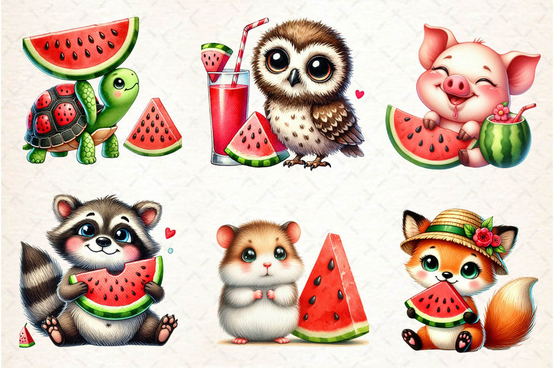 Summer Animals Enjoy Watermelon Clipart Bundle 1 - CraftNest - Digital Crafting and Art