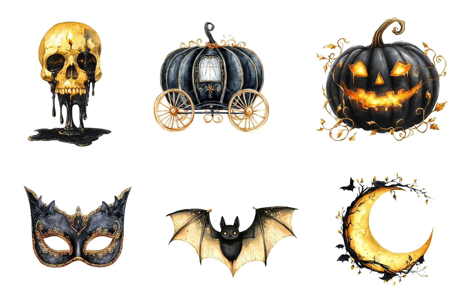 Creepy Black And Gold Halloween Clipart Bundle - CraftNest - Digital Crafting and Art
