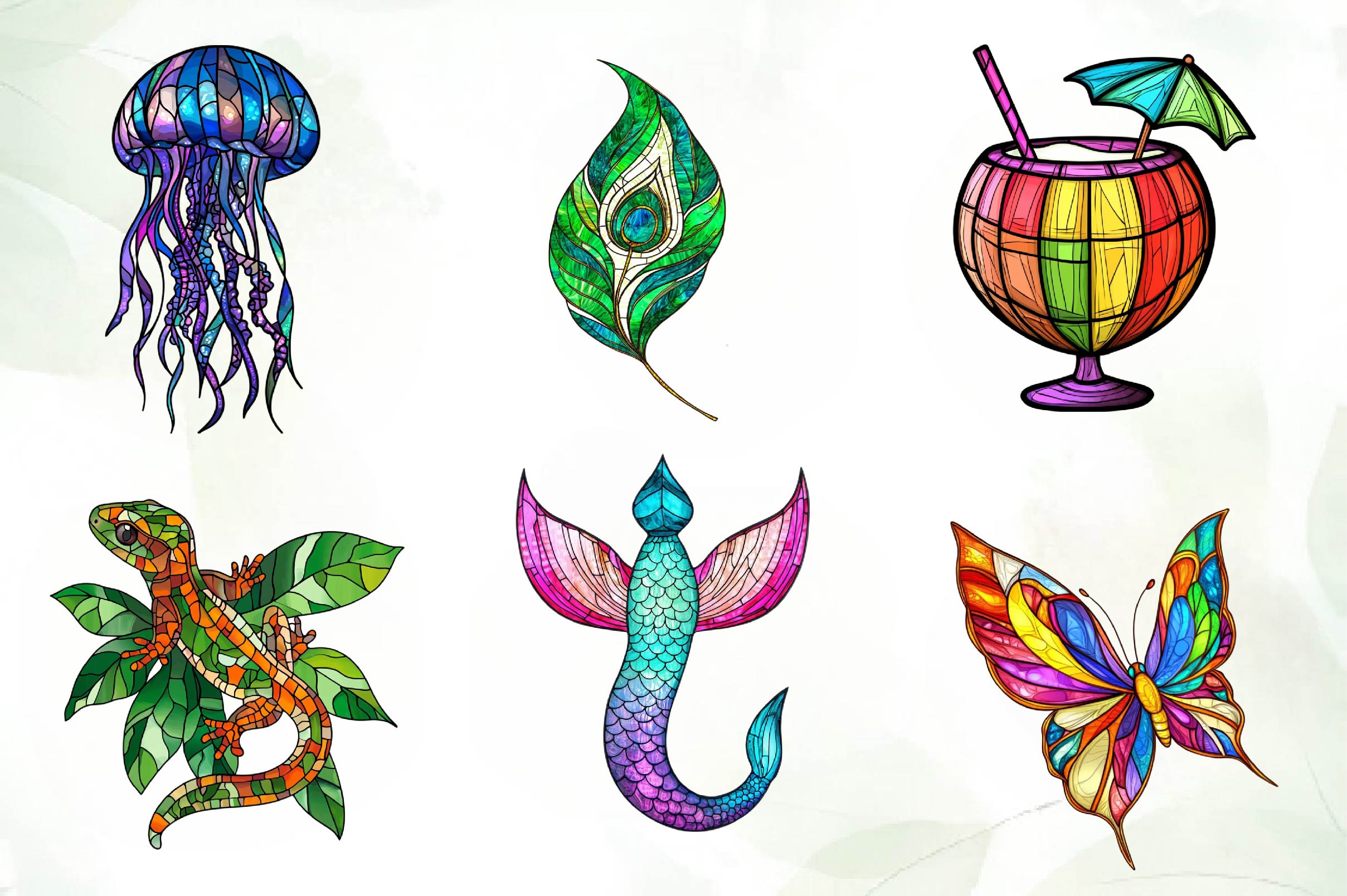 Round Stained Glass Summer Clipart Bundle 2 - CraftNest - Digital Crafting and Art