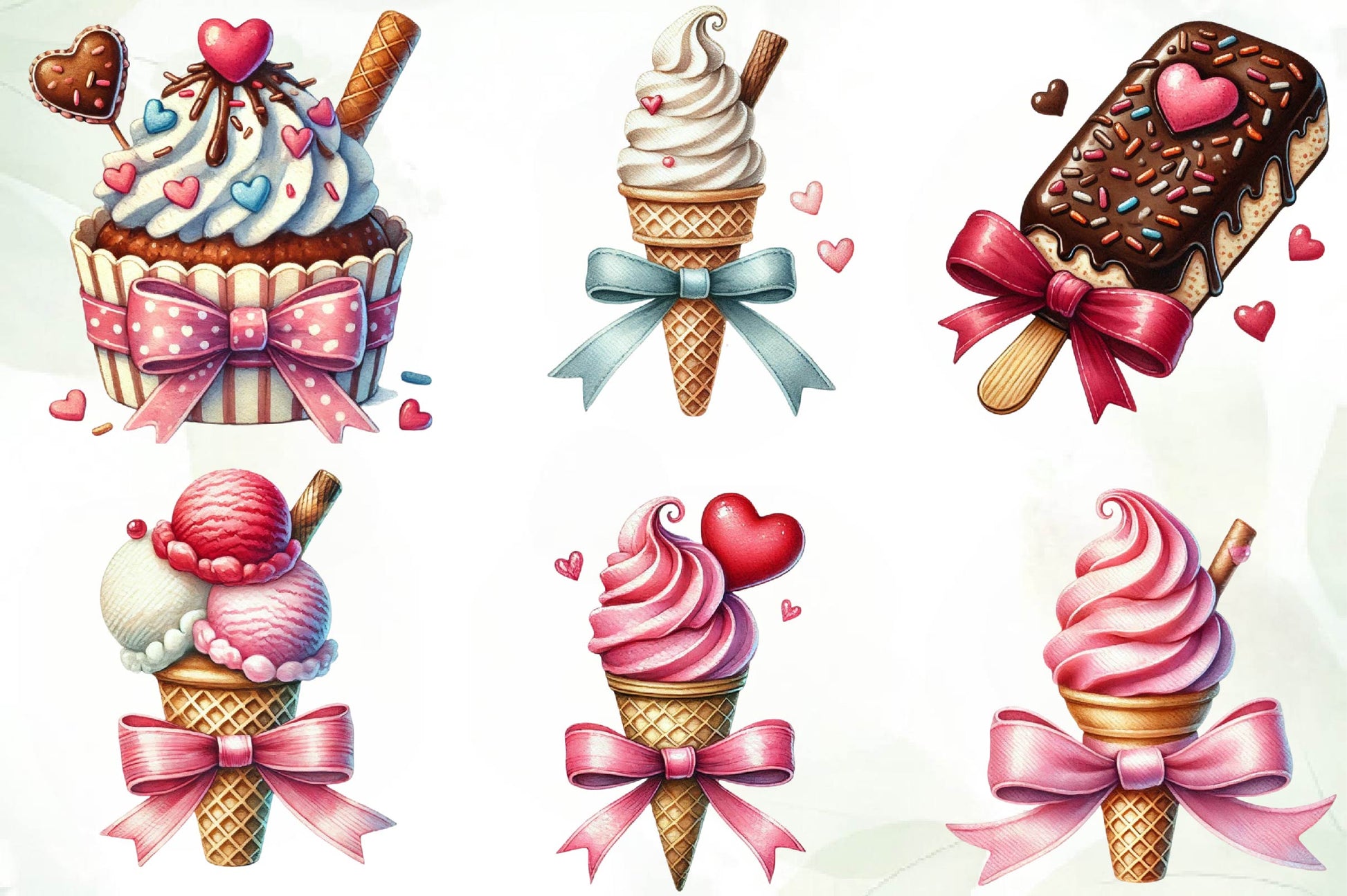 Valentines Ice Cream With Bows Clipart Bundle - CraftNest - Digital Crafting and Art