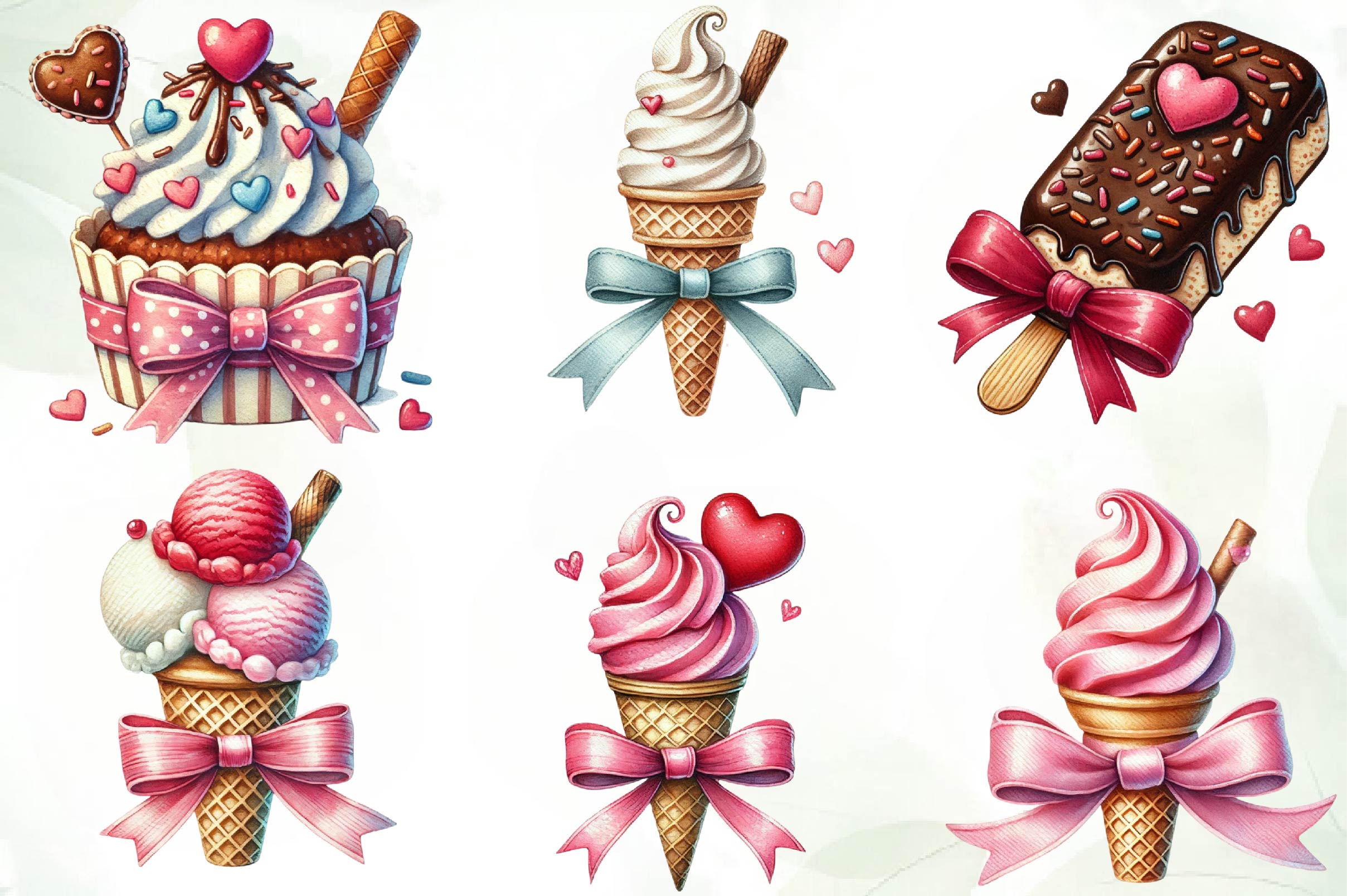 Valentines Ice Cream With Bows Clipart Bundle - CraftNest - Digital Crafting and Art