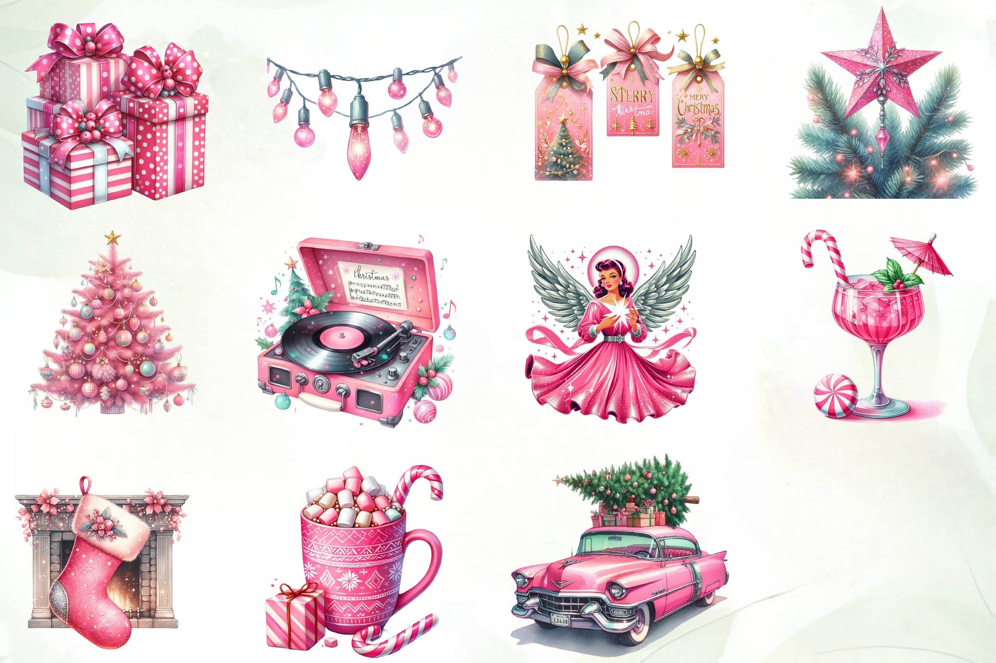 Retro Pink Christmas Clipart Bundle - CraftNest - Digital Crafting and Art