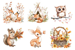 Boho Woodland Baby Floral Animals Clipart Bundle - CraftNest - Digital Crafting and Art