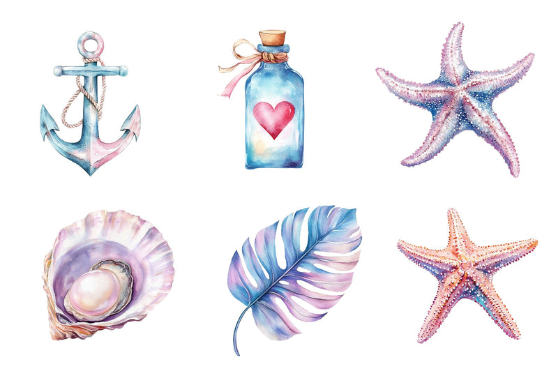 Summer Pink & Blue Coastal Clipart Bundle 1 - CraftNest - Digital Crafting and Art