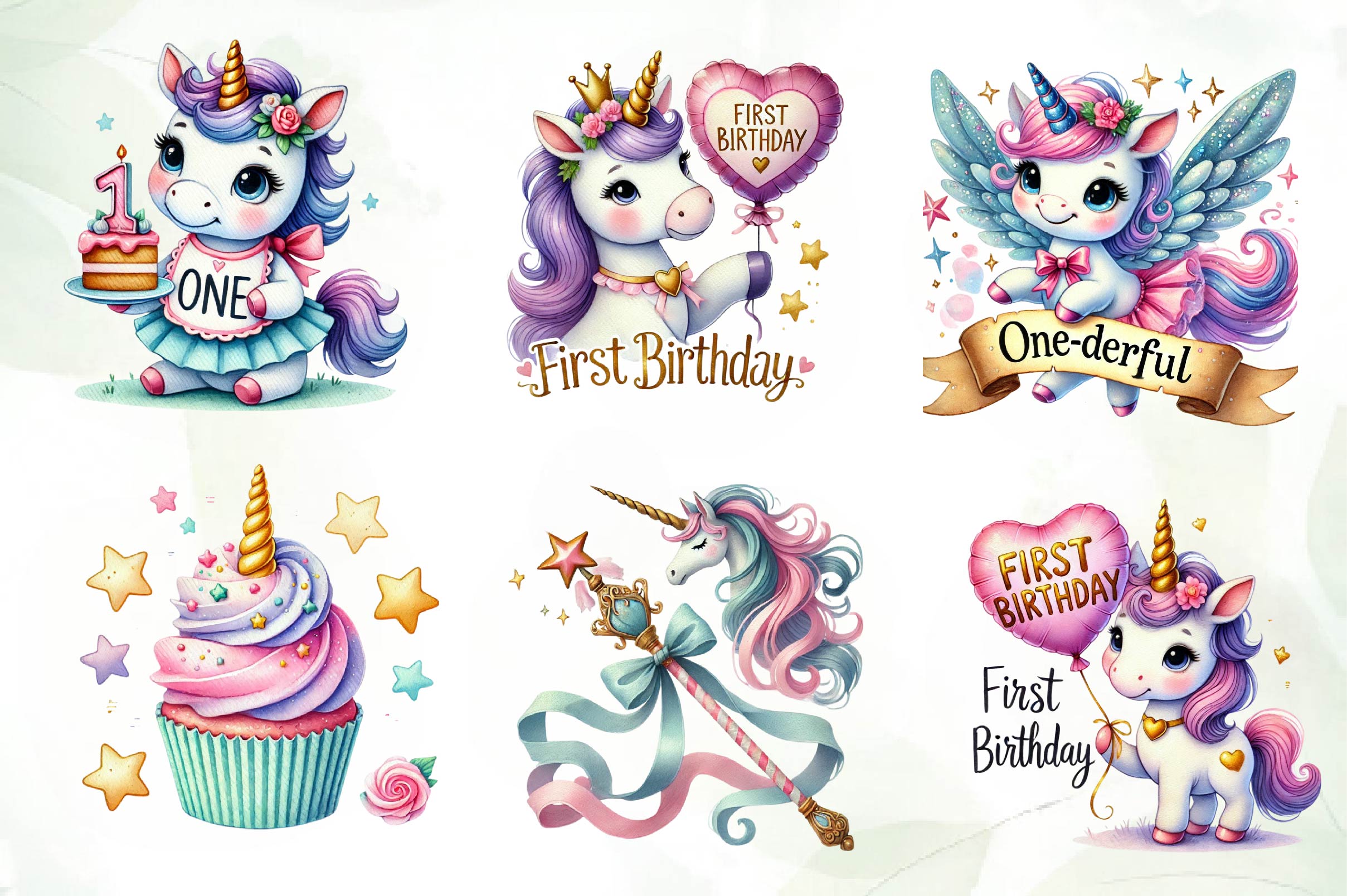 Unicorn First Birthday Party Clipart Bundle - CraftNest - Digital Crafting and Art