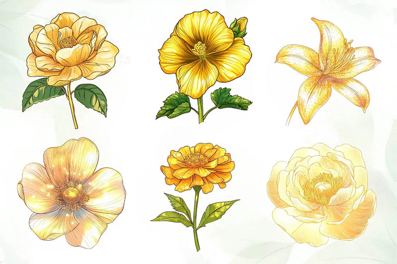 Gold Glowy Flowers Flower Clipart Bundle - CraftNest - Digital Crafting and Art