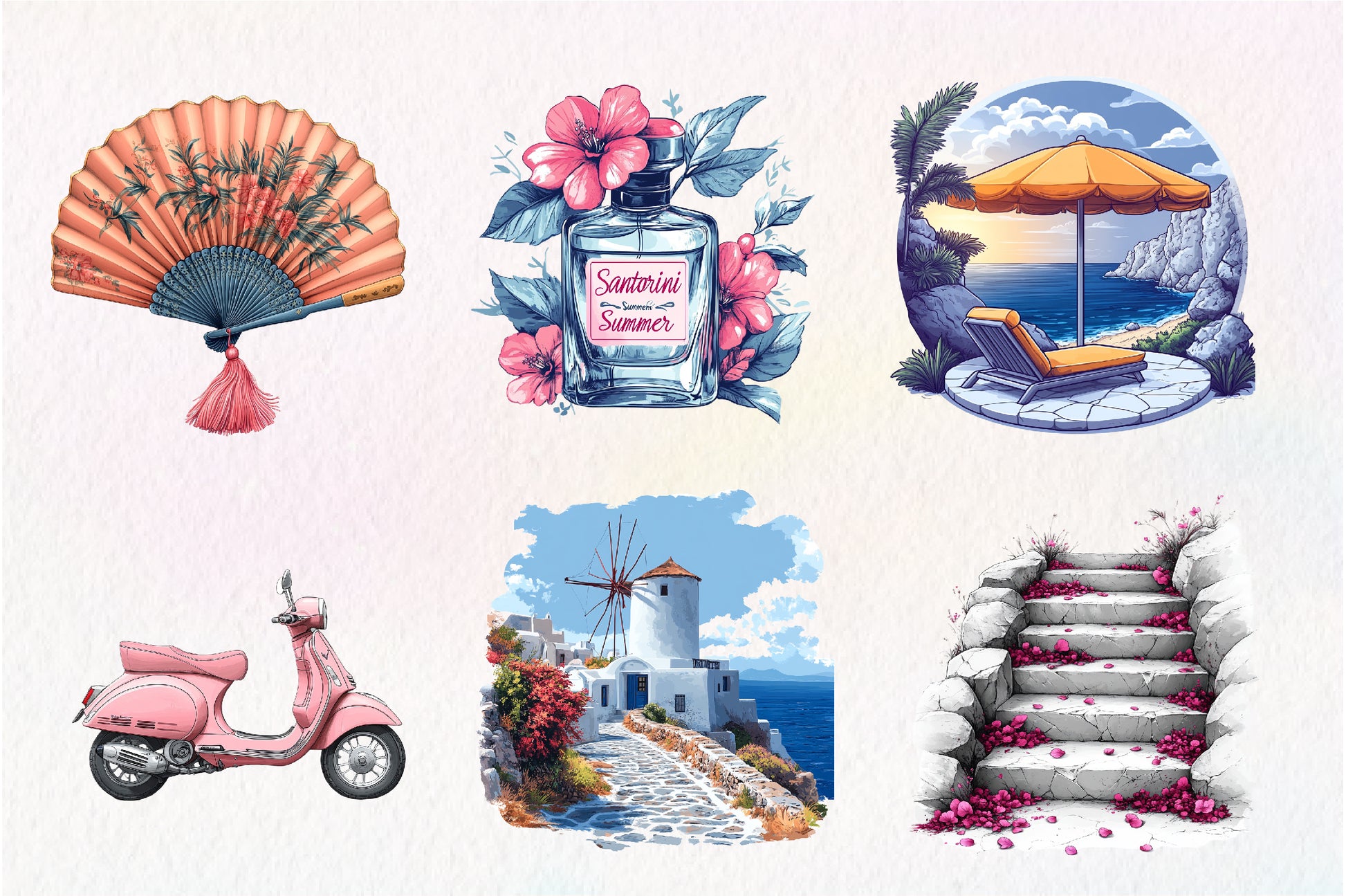 Pink Summer Santorini Travel Clipart Bundle - CraftNest - Digital Crafting and Art