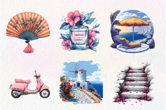 Pink Summer Santorini Travel Clipart Bundle - CraftNest - Digital Crafting and Art