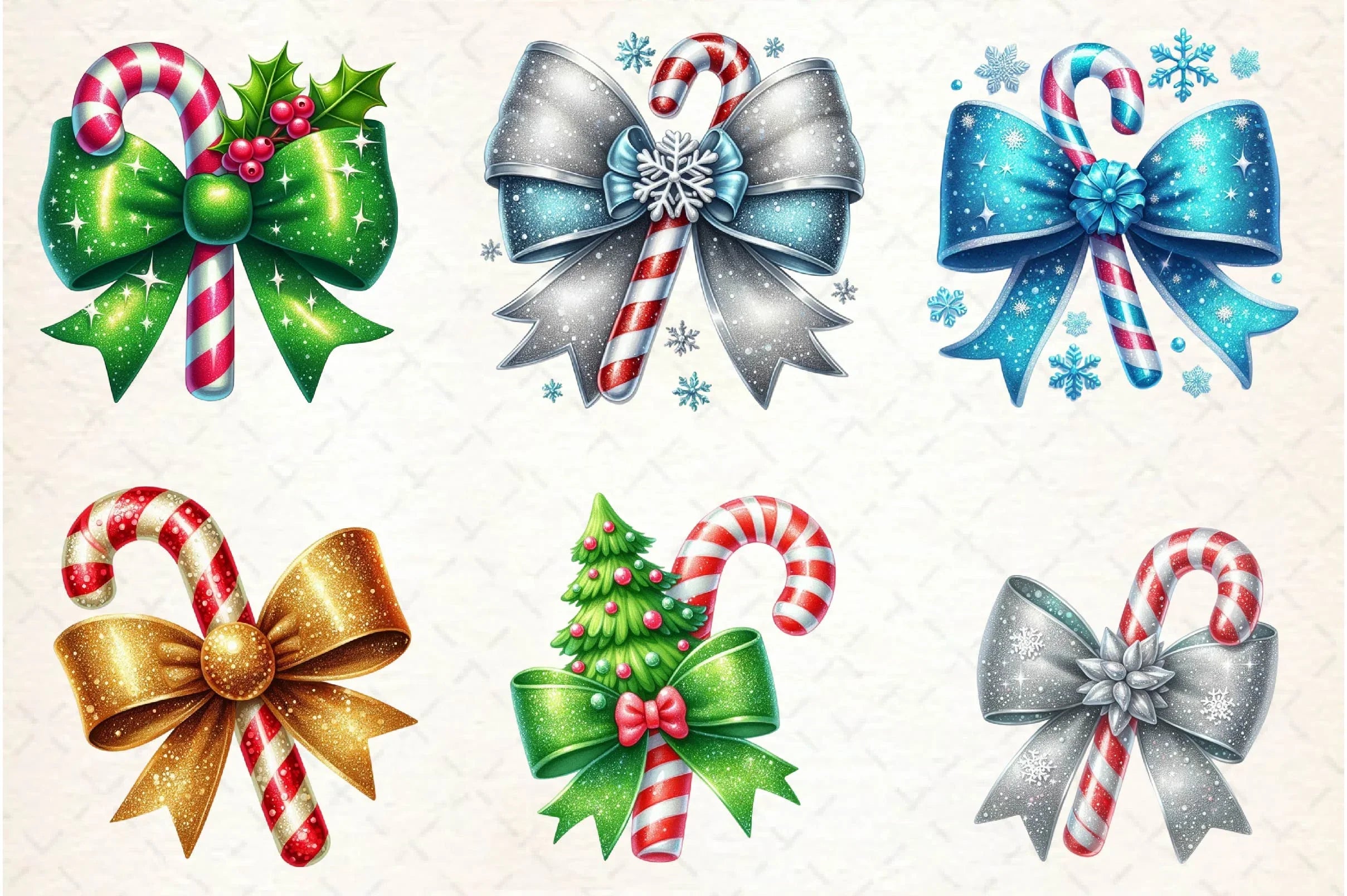 Glitter Christmas Bow Candy Cane Clipart Bundle - CraftNest - Digital Crafting and Art