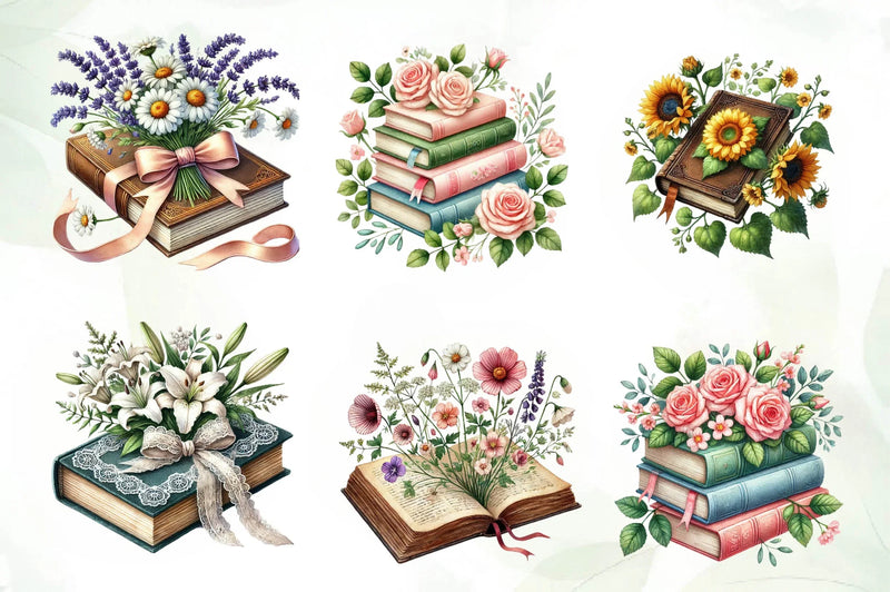 Pretty Books With Flowers Clipart Bundle 2 - CraftNest - Digital Crafting and Art