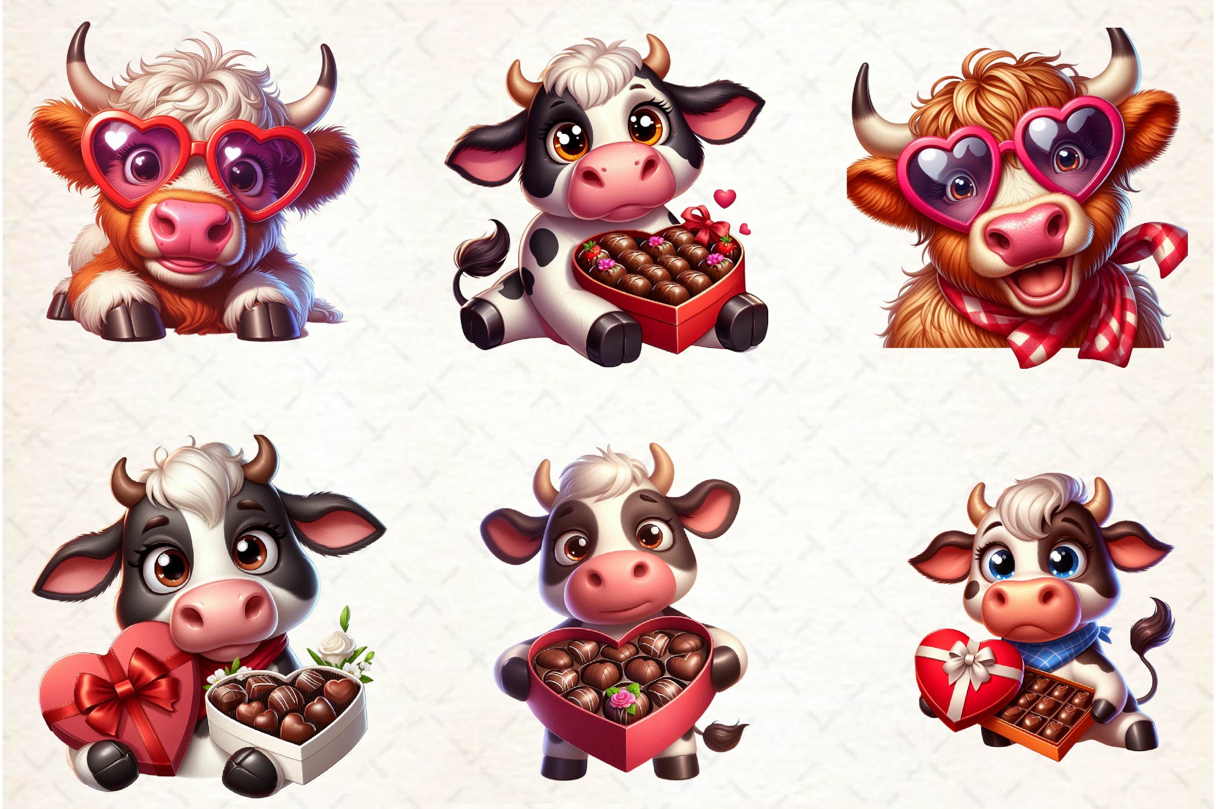 Cute Valentine Cow Clipart Bundle - CraftNest - Digital Crafting and Art