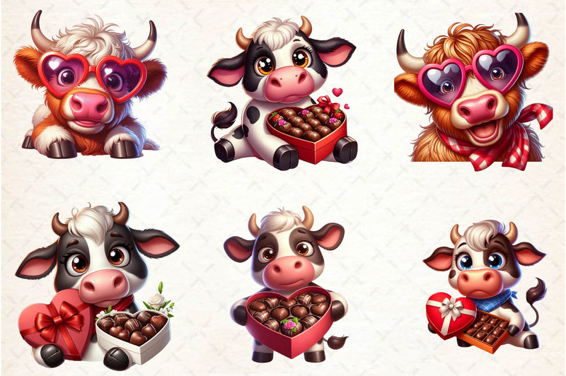 Cute Valentine Cow Clipart Bundle - CraftNest - Digital Crafting and Art