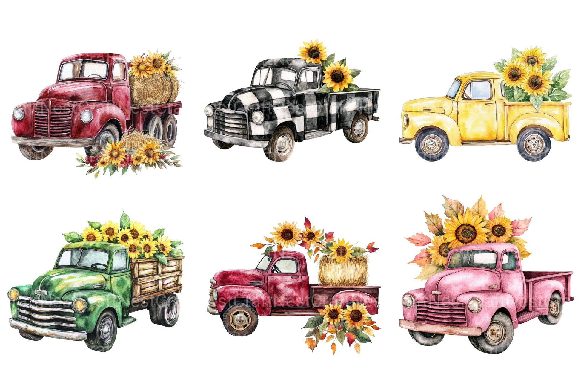 Truck with Sunflowers Clipart - CraftNest - Digital Crafting and Art