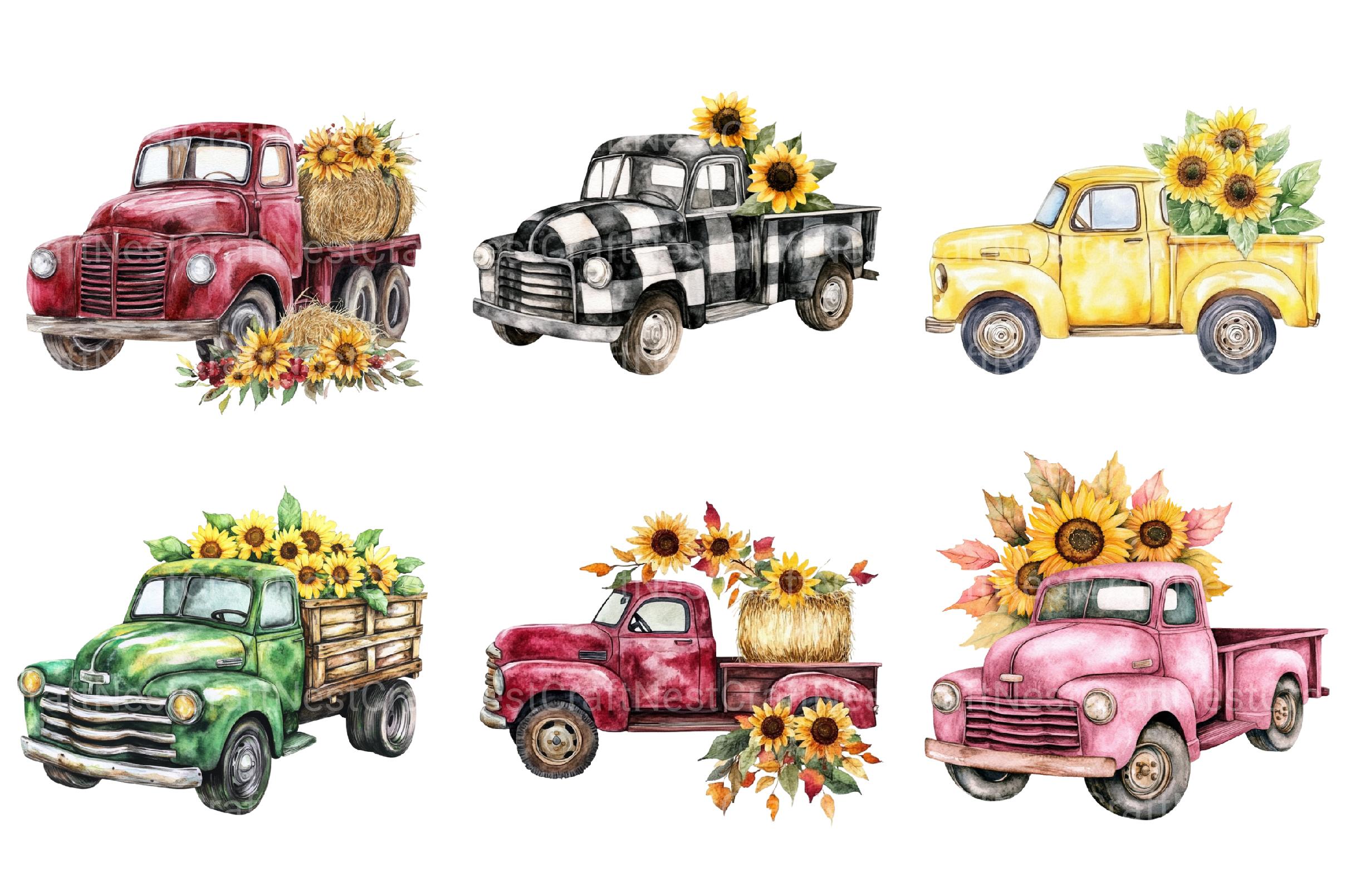 Truck with Sunflowers Clipart - CraftNest - Digital Crafting and Art