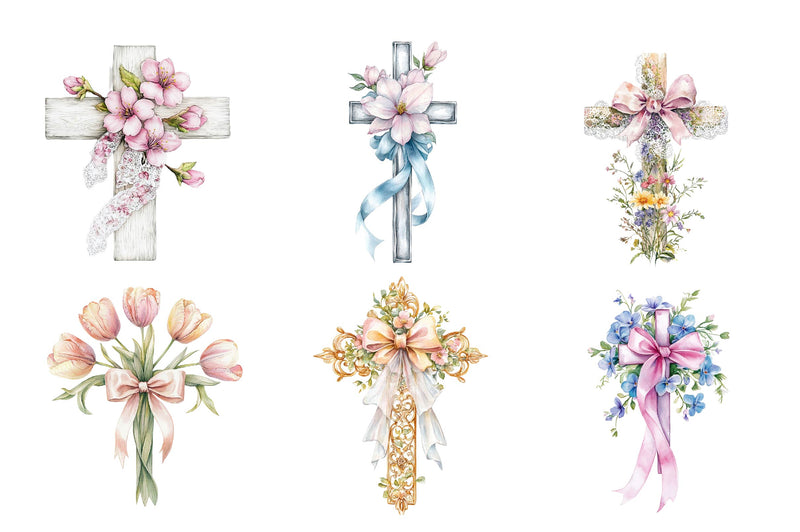 Spring Floral Cross Coquette Bow Clipart Bundle - CraftNest - Digital Crafting and Art