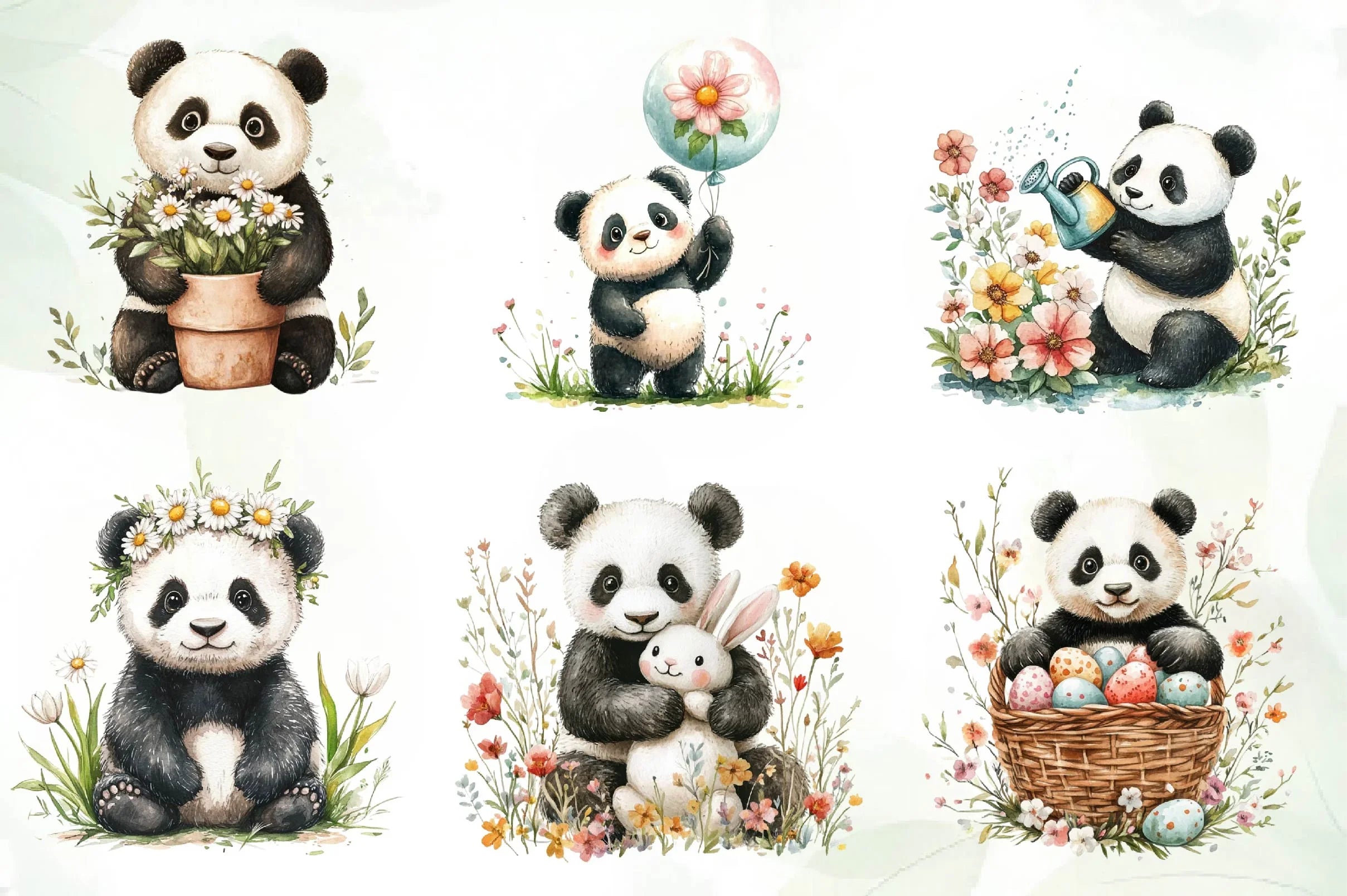Cute Spring Panda Clipart Bundle - CraftNest - Digital Crafting and Art