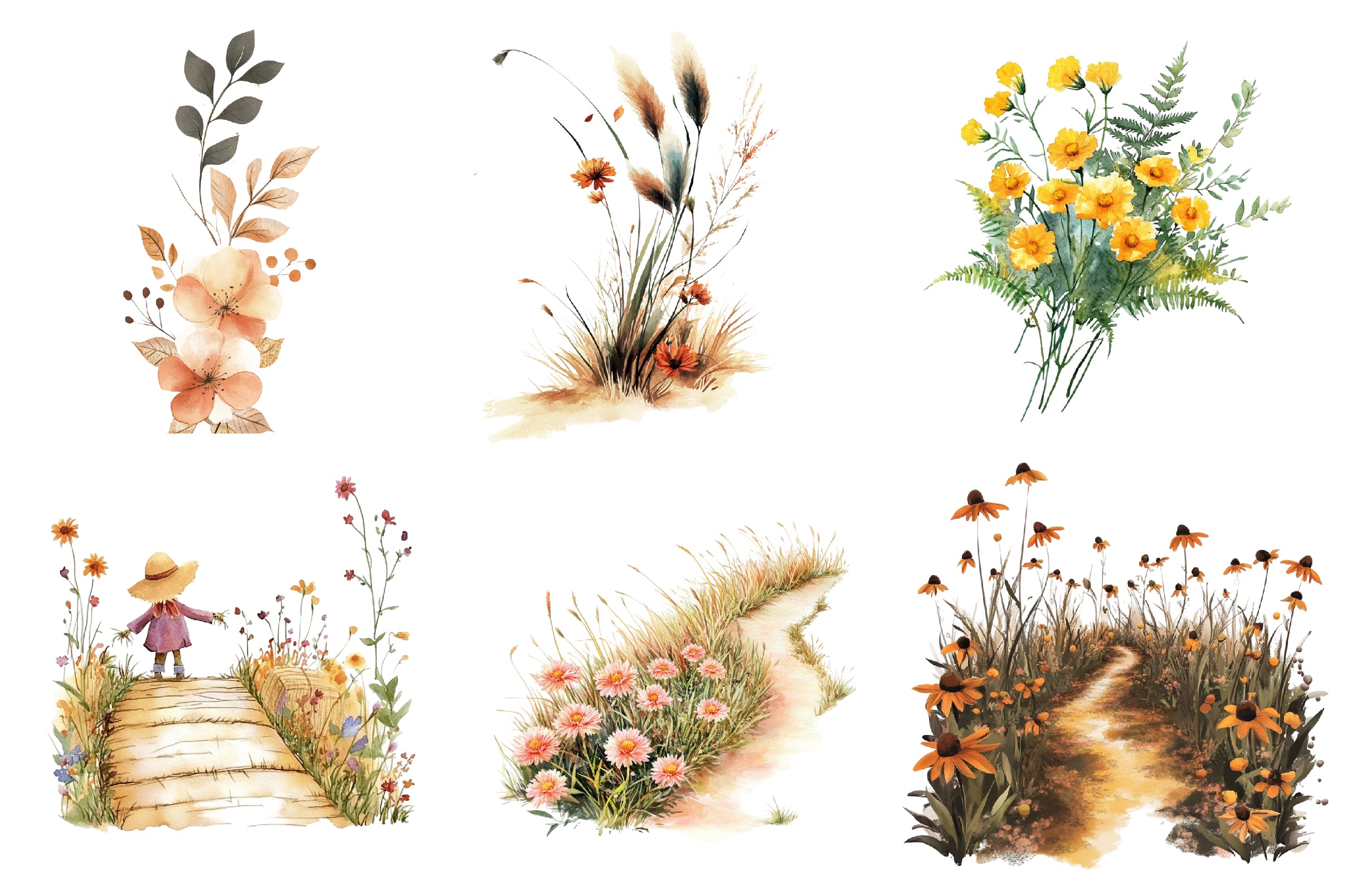 Fall Wildflowers Pathway Clipart Bundle - CraftNest - Digital Crafting and Art