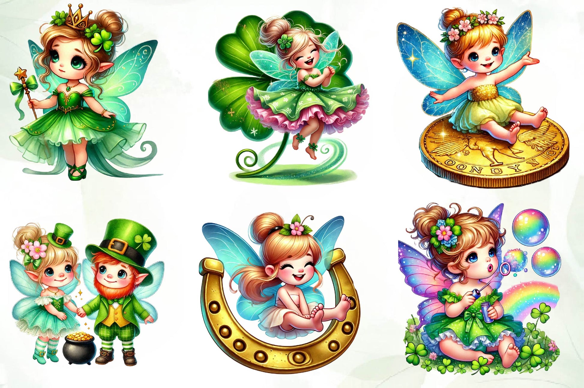 St Patricks Day Cute Fairy Girl Clipart Bundle - CraftNest - Digital Crafting and Art