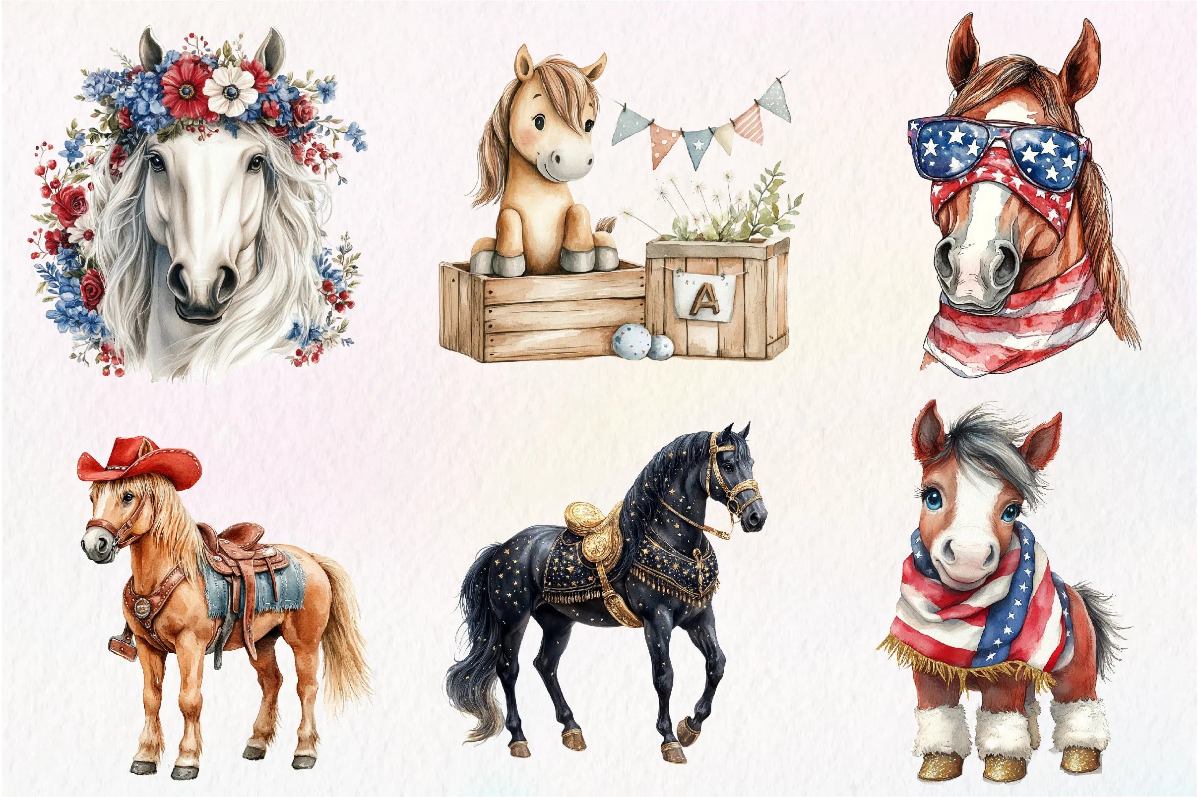 Patriotic 4th Of July Horses Clipart Bundle - CraftNest - Digital Crafting and Art