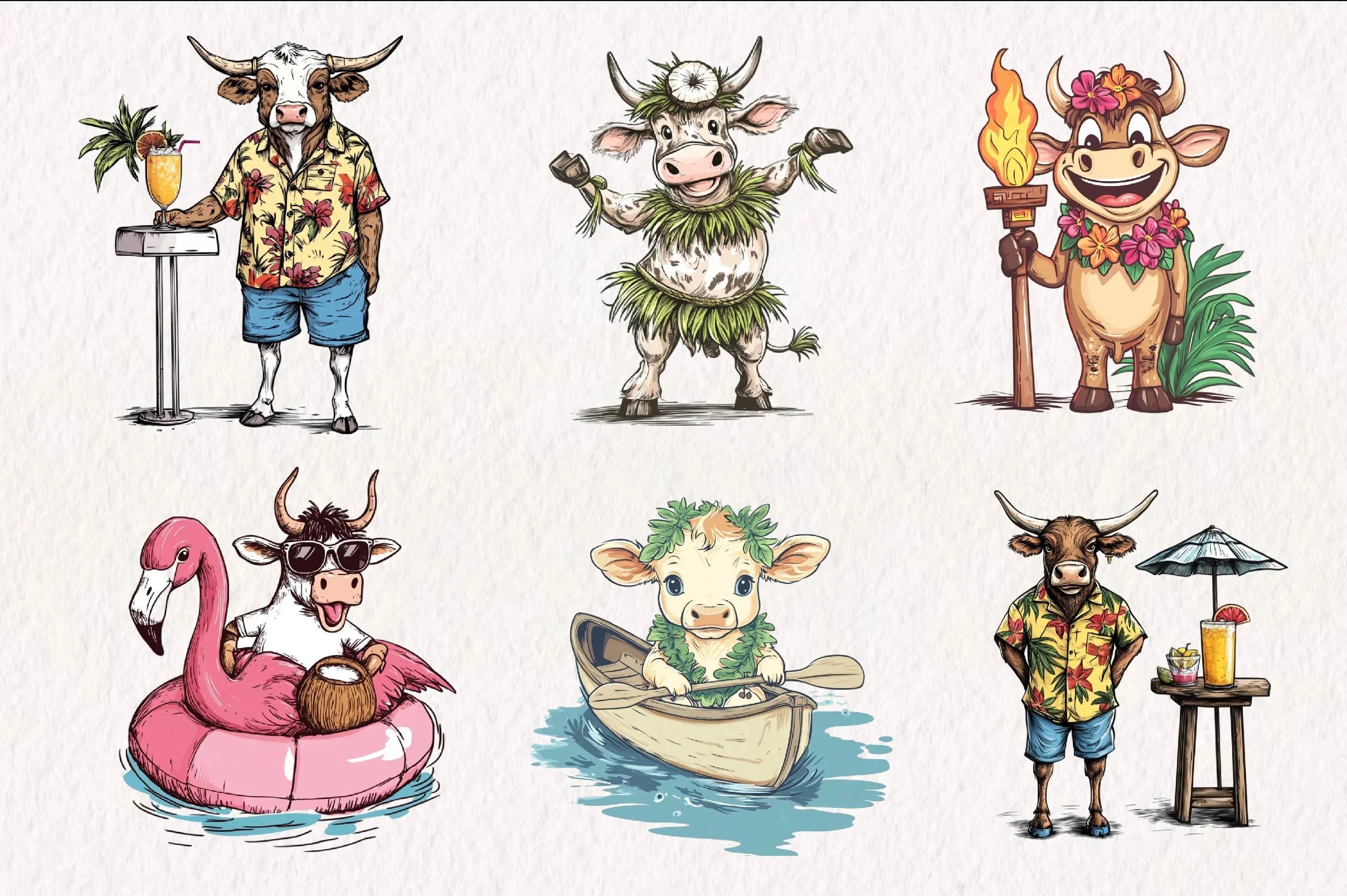 Summer Hawaii Cow Clipart Bundle - CraftNest - Digital Crafting and Art