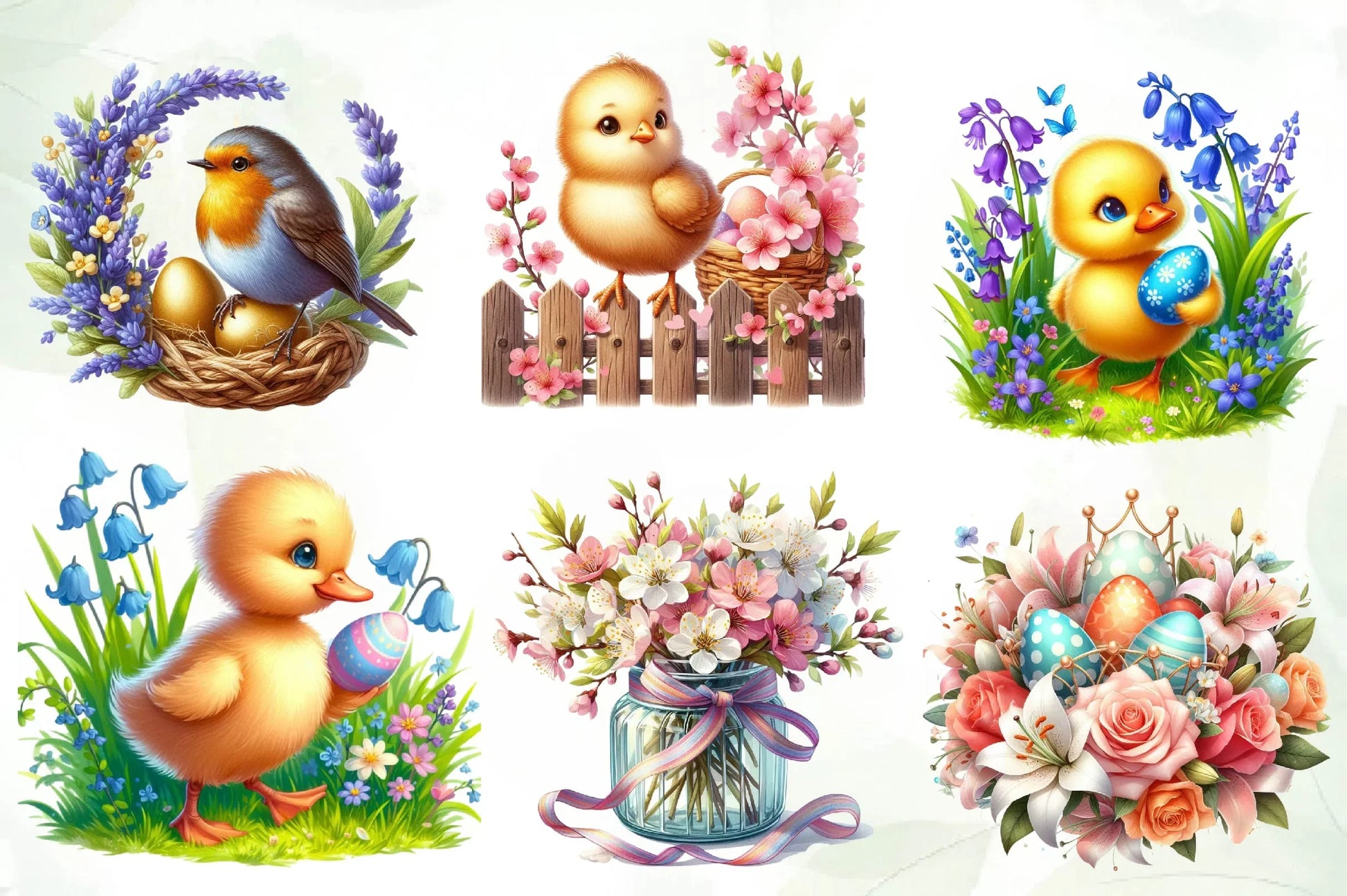 Easter With Spring Flowers Clipart Bundle - CraftNest - Digital Crafting and Art