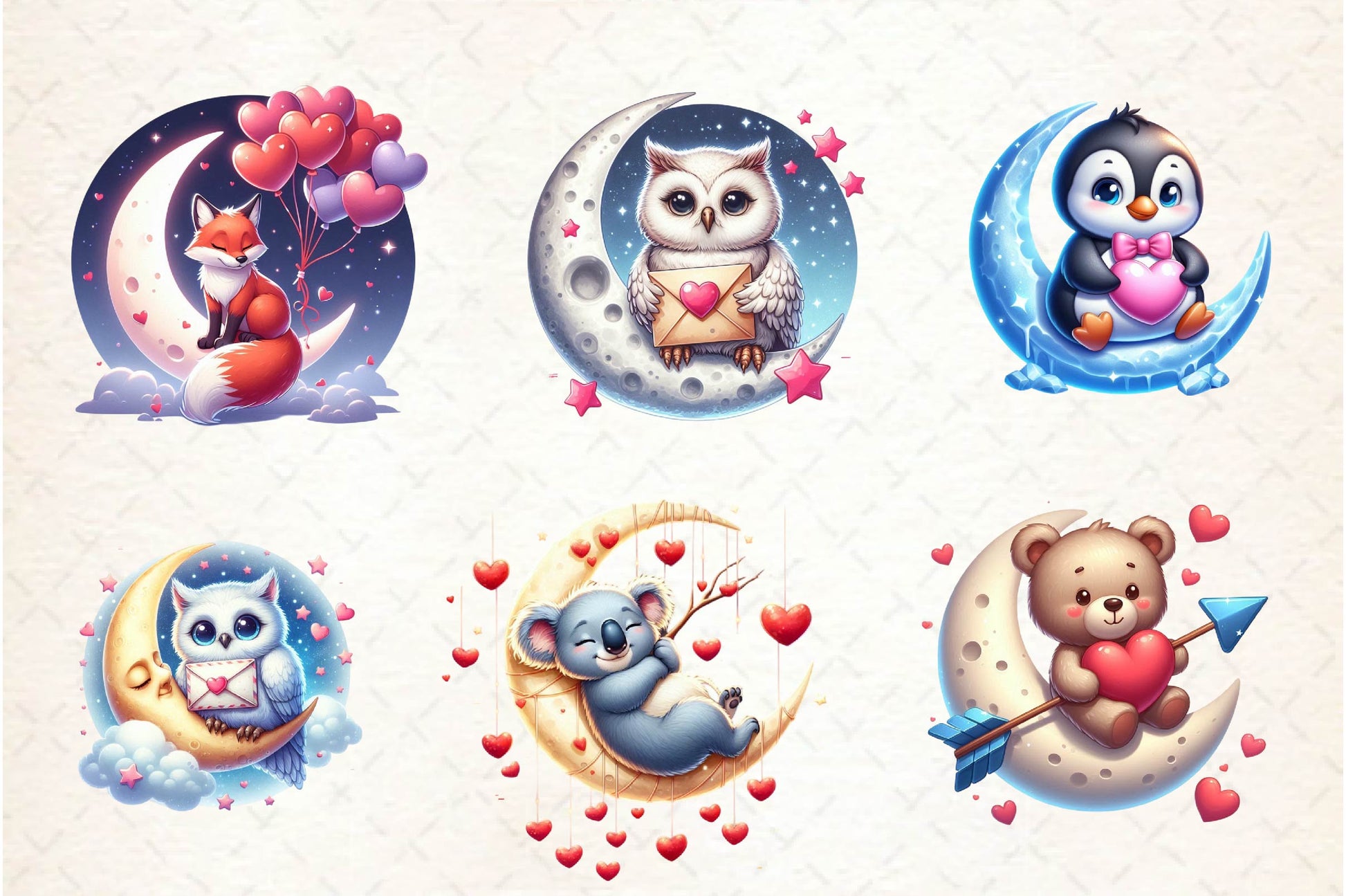 Valentine Animal On Moon Clipart Bundle - CraftNest - Digital Crafting and Art