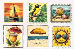Yellow Summer Postage Stamps Clipart Bundle - CraftNest - Digital Crafting and Art