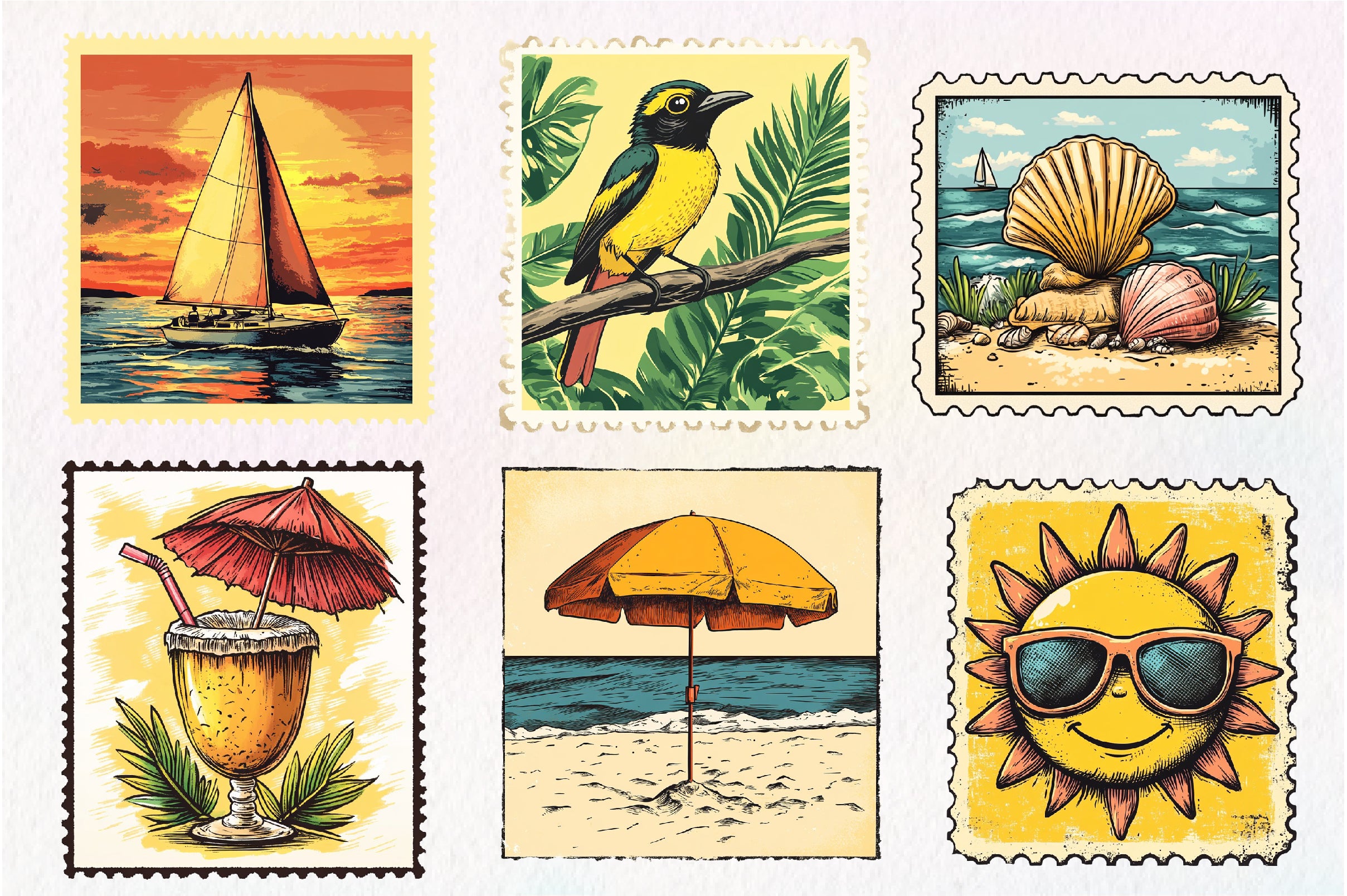 Yellow Summer Postage Stamps Clipart Bundle - CraftNest - Digital Crafting and Art
