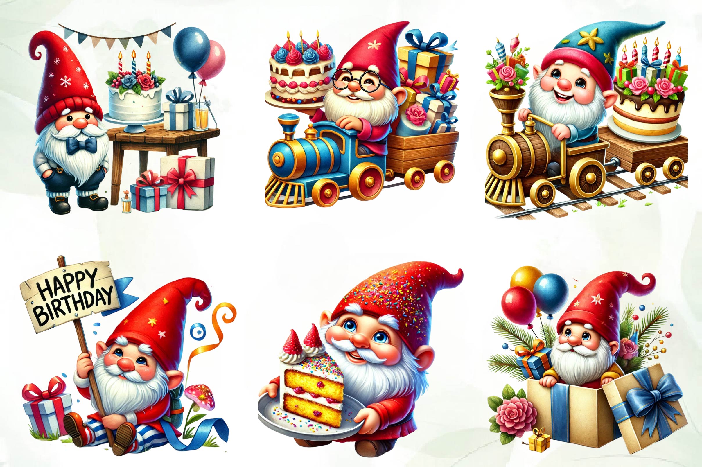Birthday Gnomes Clipart Bundle - CraftNest - Digital Crafting and Art