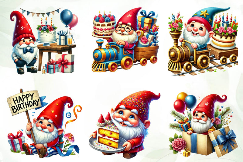 Birthday Gnomes Clipart Bundle - CraftNest - Digital Crafting and Art