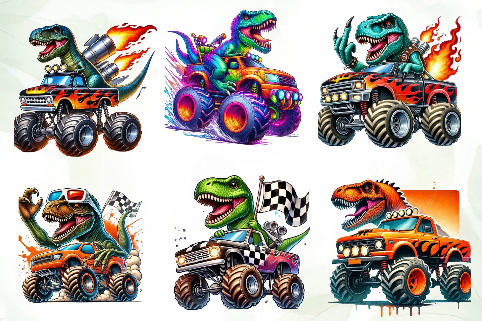 T Rex Dinosaur Monster Truck Clipart Bundle - CraftNest - Digital Crafting and Art