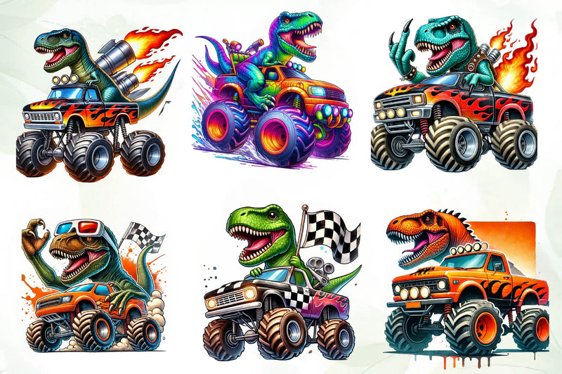 T Rex Dinosaur Monster Truck Clipart Bundle - CraftNest - Digital Crafting and Art