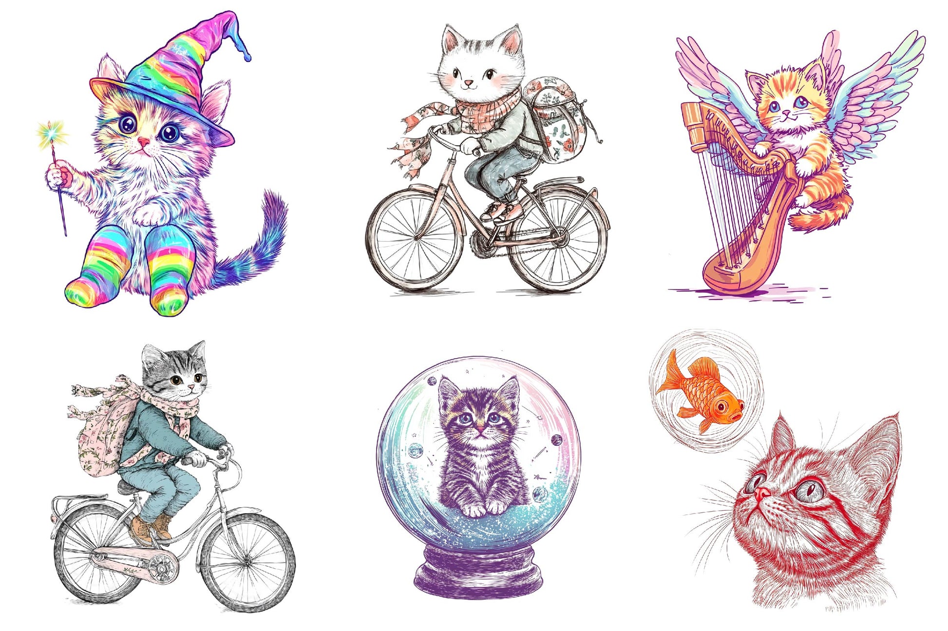 Quirky Whimsical Kitten Clipart Bundle - CraftNest - Digital Crafting and Art