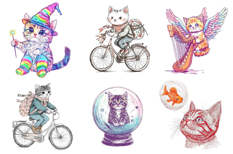 Quirky Whimsical Kitten Clipart Bundle - CraftNest - Digital Crafting and Art