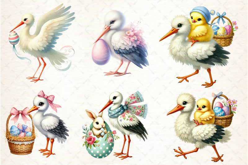 Cute Easter Stork Clipart Bundle - CraftNest - Digital Crafting and Art