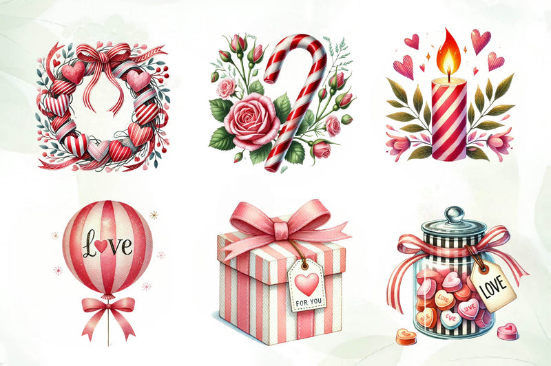 Striped Valentines Clipart Bundle - CraftNest - Digital Crafting and Art