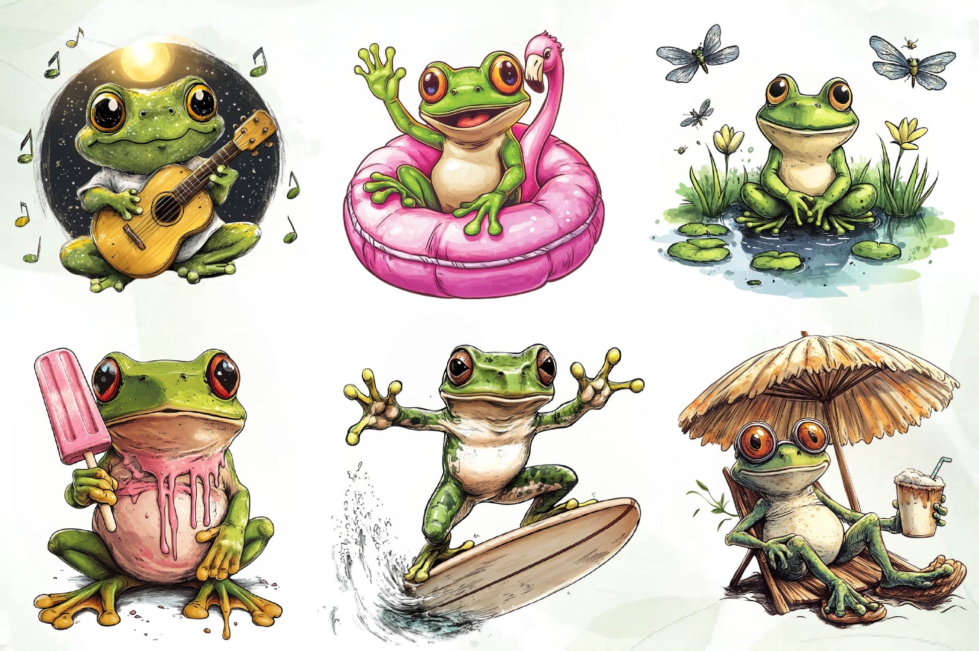 Frog Enjoying Summer Clipart Bundle - CraftNest - Digital Crafting and Art