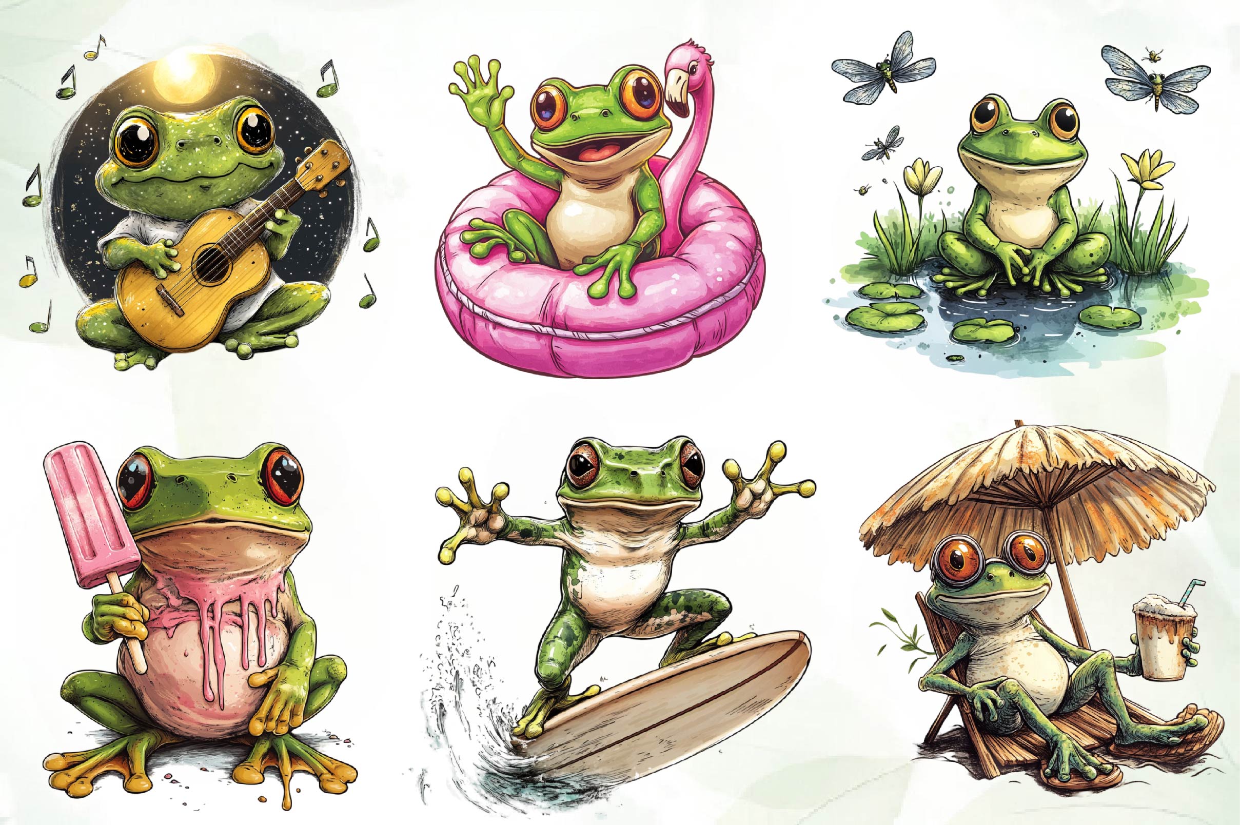 Frog Enjoying Summer Clipart Bundle - CraftNest - Digital Crafting and Art
