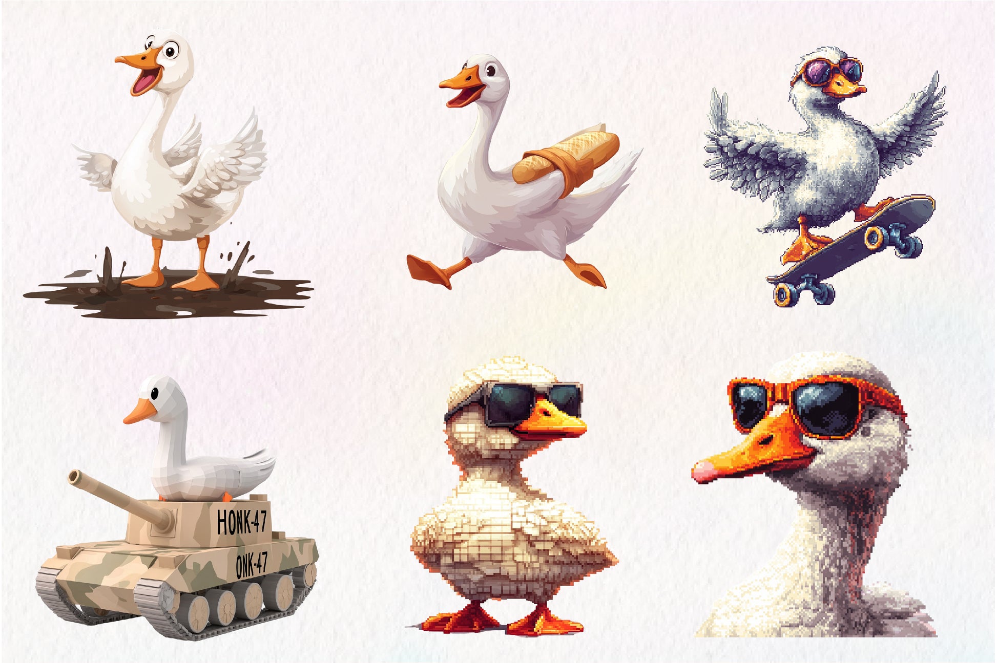 Blocky Style Funny Goose Clipart Bundle - CraftNest - Digital Crafting and Art