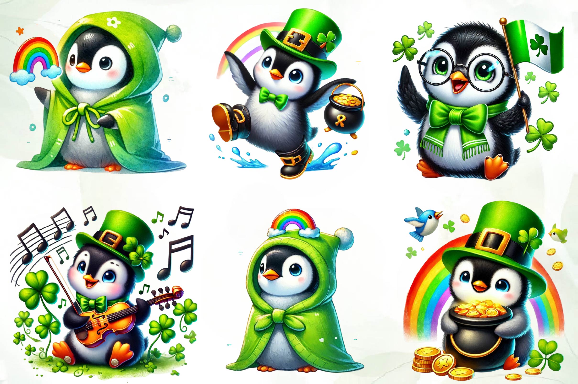 St Patricks Day Cute Penguin Clipart Bundle - CraftNest - Digital Crafting and Art