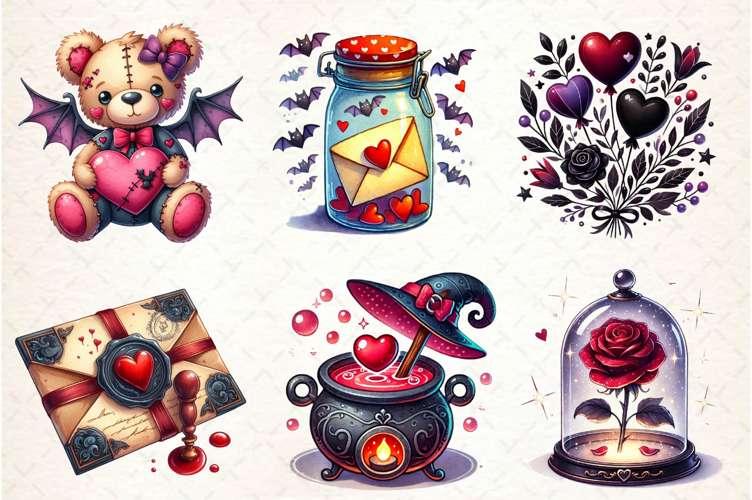 Cute Gothic Valentine Clipart Bundle - CraftNest - Digital Crafting and Art