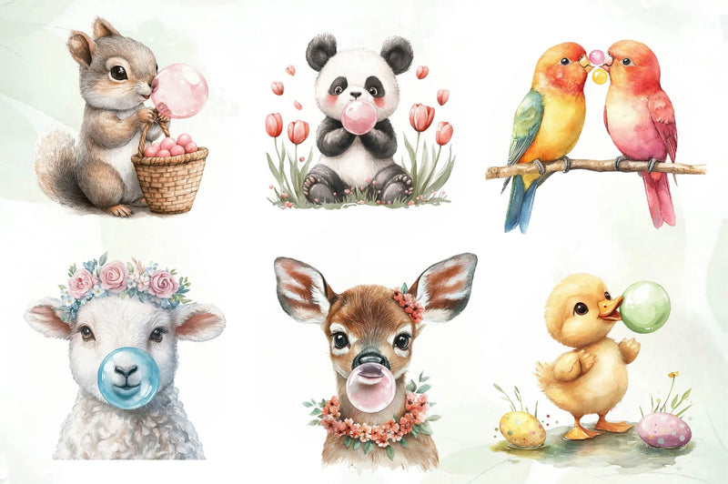 Easter Animals Blowing A Bubblegum Clipart Bundle - CraftNest - Digital Crafting and Art