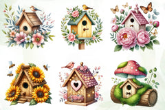 Spring Bird House Clipart Bundle - CraftNest - Digital Crafting and Art